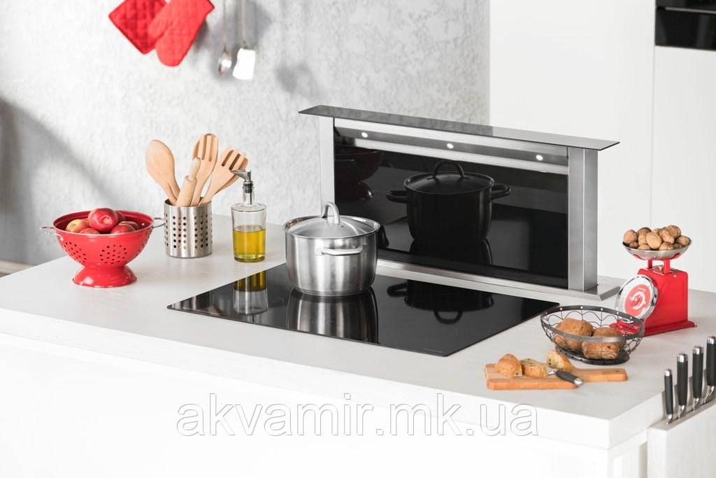 Витяжка Fabiano Downdraft 90 Inox (черн. скло/нерж) висувна, в стільницю