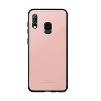 Силиконовый чехол Glass case со стеклянной задней панелью для Samsung Galaxy А30 (2019) А305 / A20 Розовый