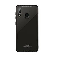 Силиконовый чехол Glass case со стеклянной задней панелью для Samsung Galaxy А30 (2019) А305 / A20 Чёрный