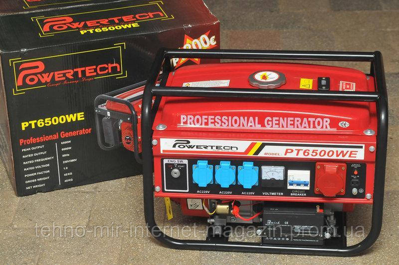 Генератор бензиновий 3-х фазний POWERTECH PT6500WE ( ЕлектроСтартер) 4.8 Кв