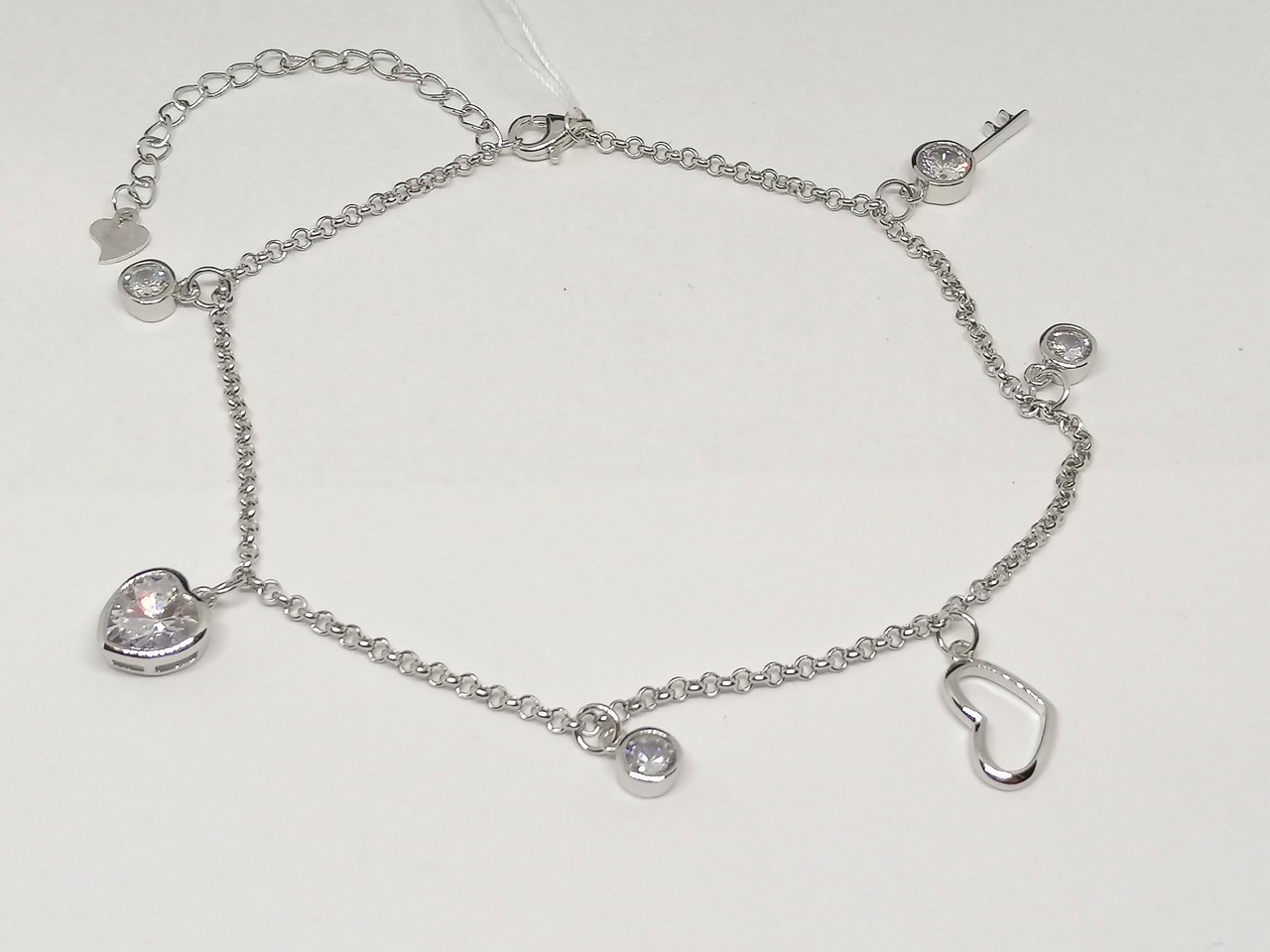 Срібний браслет на ногу з фіанітами.   Б2Ф/433А