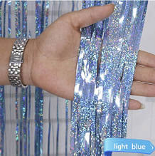 Дощик для фотозони ніжно-блакитний з супер голограмою - висота 3 метра, ширина 1 метр