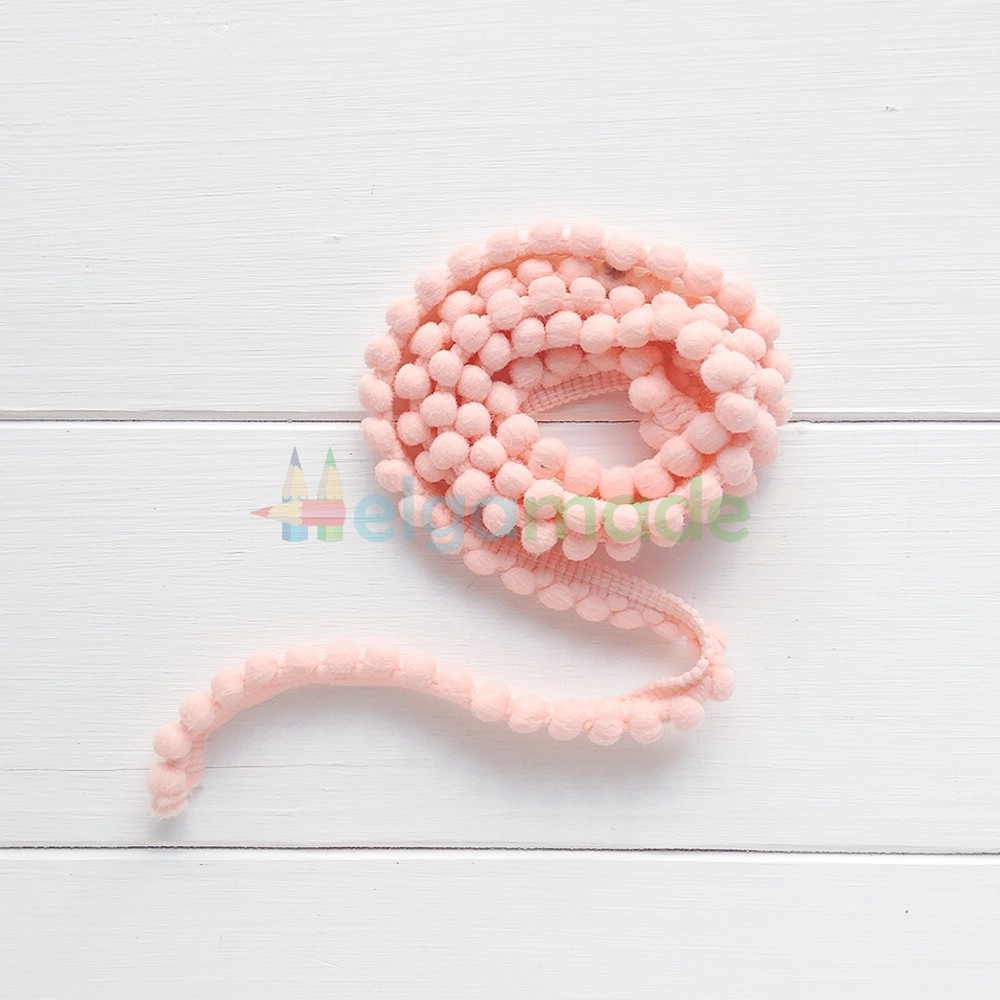 Тесьма з помпонами ПЕРСИКОВА, 6 мм, 1 м, фото 1