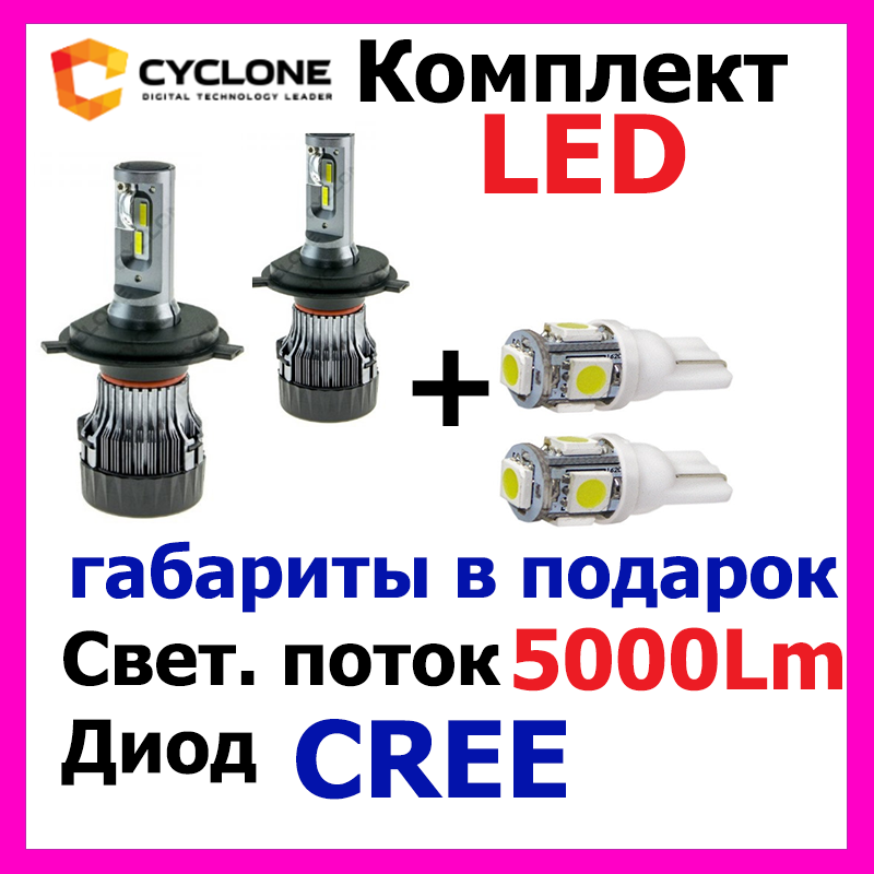 Світлодіодні LED-лампи H4 5000 K 5600 Lm Cyclone type 19