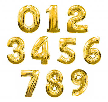 Повітряні фольговані кульки у формі цифр від 0 до 9 золотисті один кулька