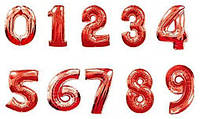 Воздушные фольгированные шары в форме цифр от 0 до 9 красные одна цифра 1шт