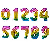 Воздушные фольгированные шары в форме цифр от 0 до 9 цвет радужный одна цифра 1шт