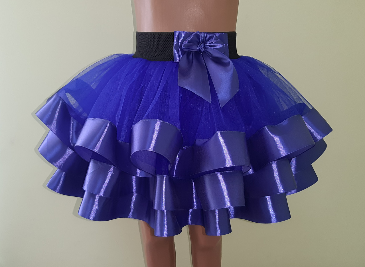 Дитяча пишна синя спідничка в три шари фатину, розмір 110-116