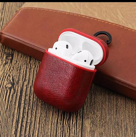 Чехол для наушников Apple AirPods - Оригинальный кожаный красный кейс футляр для наушников - фото 2 - id-p1032896595