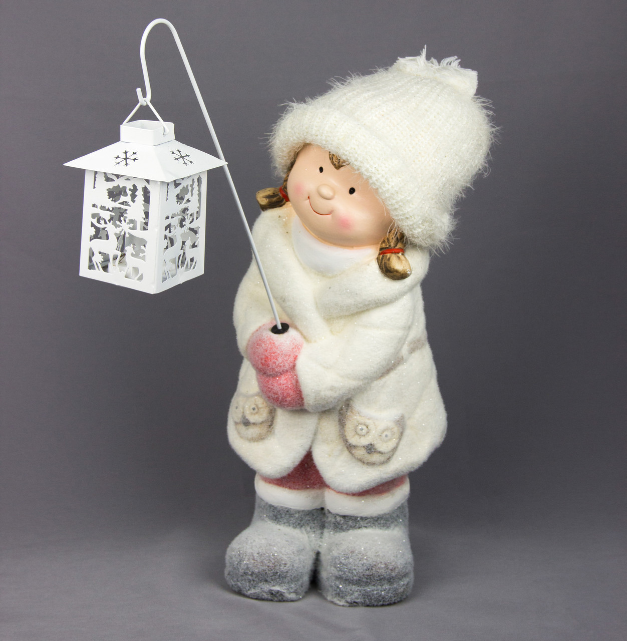 УЦІНКА Декоративна фігурка - Дівчинка з ліхтариком, 17x18,5x40 см, білий з рожевим, магнезія (920104), фото 1