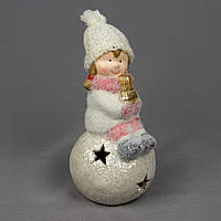 Декоративная светящаяся фигурка - Девочка со снежным комом, 8,5x9x17, см, белый с розовым, магнезия (920128-2)