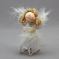Новогодняя елочная игрушка - фигурка Ангелочек со звездой, 15 см, белый, текстиль (220020-1)
