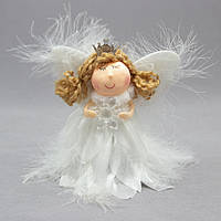 Новогодняя елочная игрушка - фигурка Ангелочек со снежинкой, 11 см, белый, текстиль (220037-2)