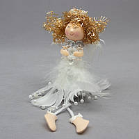 Новогодняя елочная игрушка - фигурка Ангелочек со снежинкой, 20 см, белый, текстиль (220068-2)
