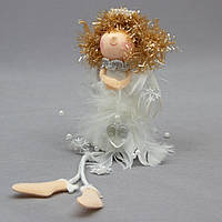Новогодняя елочная игрушка - фигурка Ангелочек с сердцем, 20 см, белый, текстиль (220068-3)