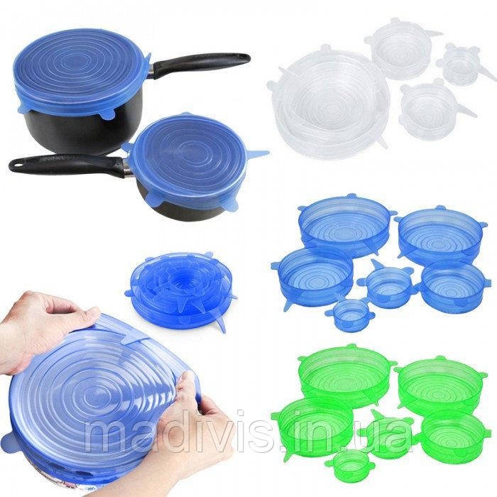 Набор многоразовых силиконовых крышек для посуды 6 штук Super Stretch SILICONE Lids СИНИЕ - фото 7 - id-p1033016396