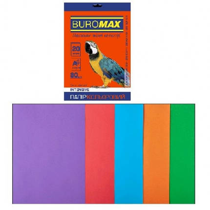 Набір паперу д/друку кольор. А4 5кол. 20арк BUROMAX 2721320-99 мікс INTENSIVE 80г/м2 (1/150), фото 1