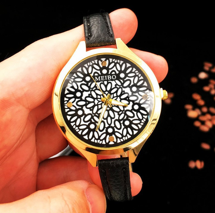 Жіночий наручний годинник із тонким ремінцем Meibo black, фото 1