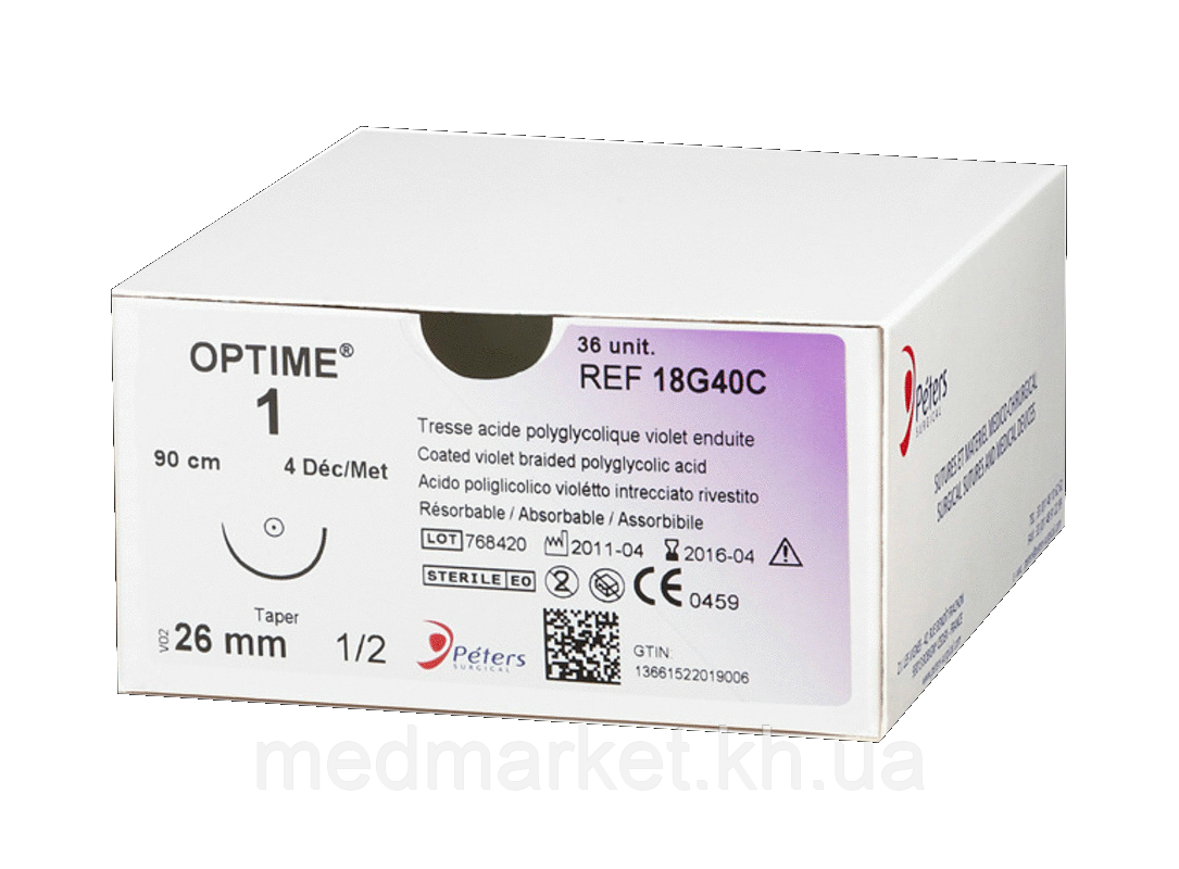 Нитка, що розсмоктується, OPTIME (Вікрил) 3/0, колюча 26мм, 1/2, довжина 75см