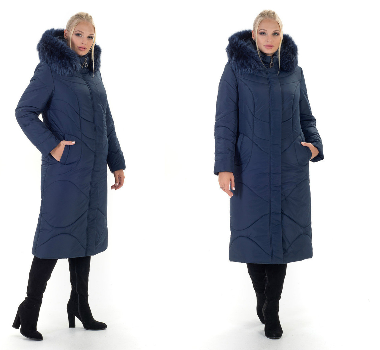 Пальто зимове жіноче з натуральним хутром тепле