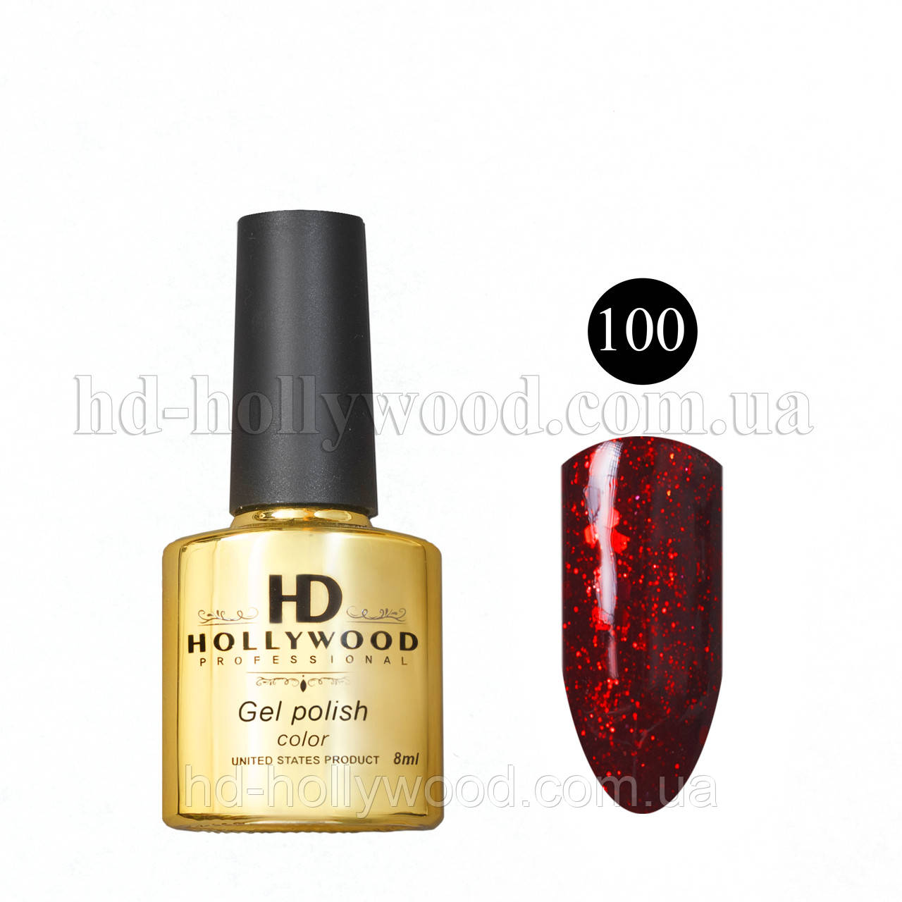 Гель-лак 100 Червоний Шимер Щільний HD Hollywood 8 ml, фото 1