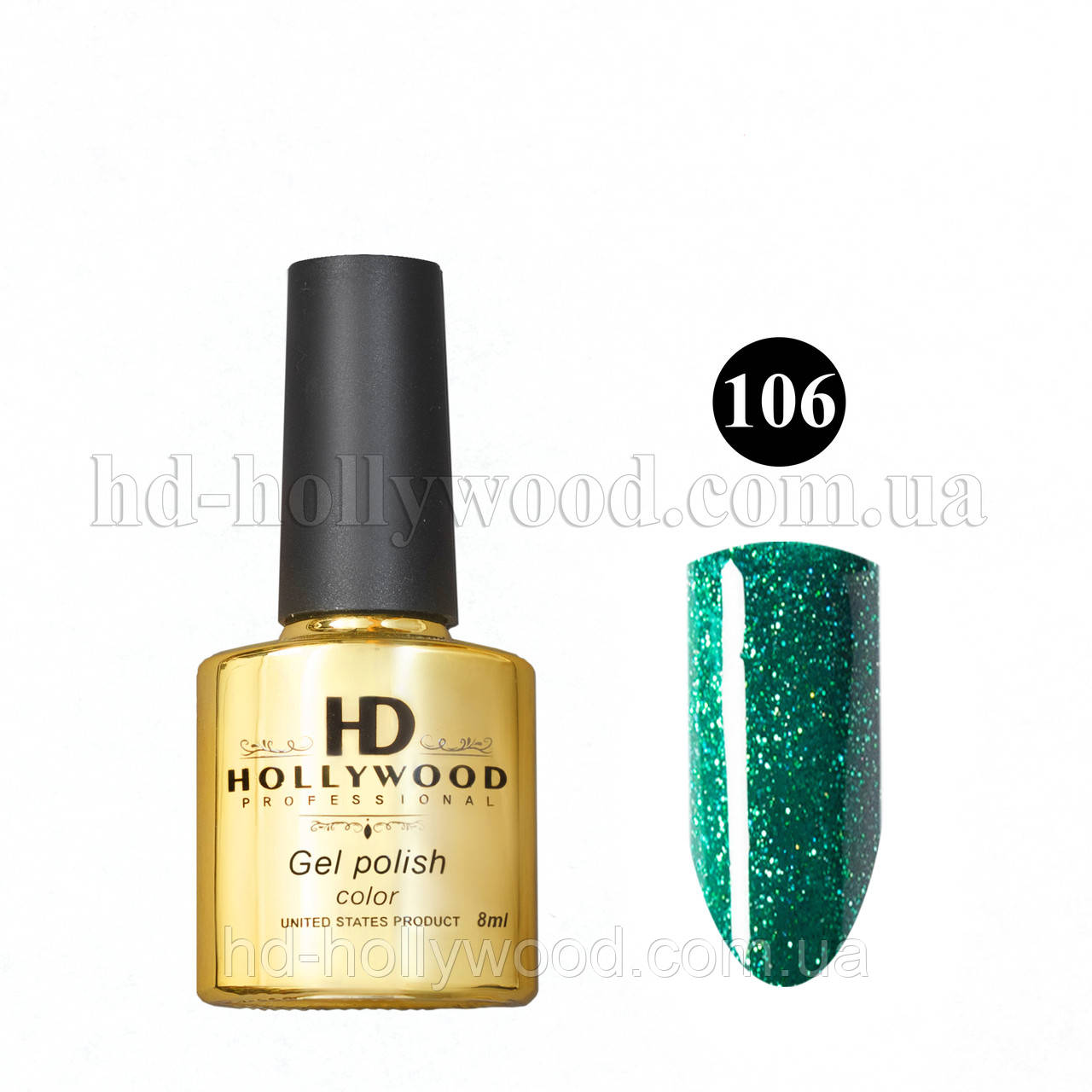 Гель-лак 106 Зелений Шимер Щільний HD Hollywood 8 ml, фото 1