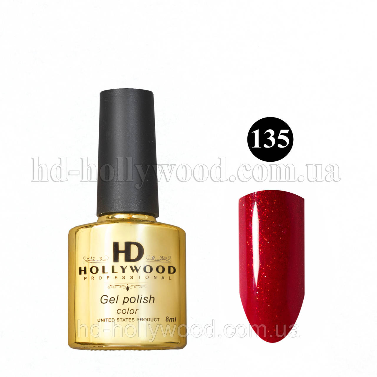 Гель-лак 135 Яскраво-червоний Шимер HD Hollywood 8 ml, фото 1