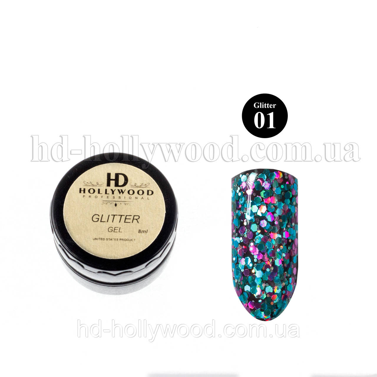 Гель-лак Синій Рожевий Глітер гель 01 HD Hollywood 8 ml, фото 1