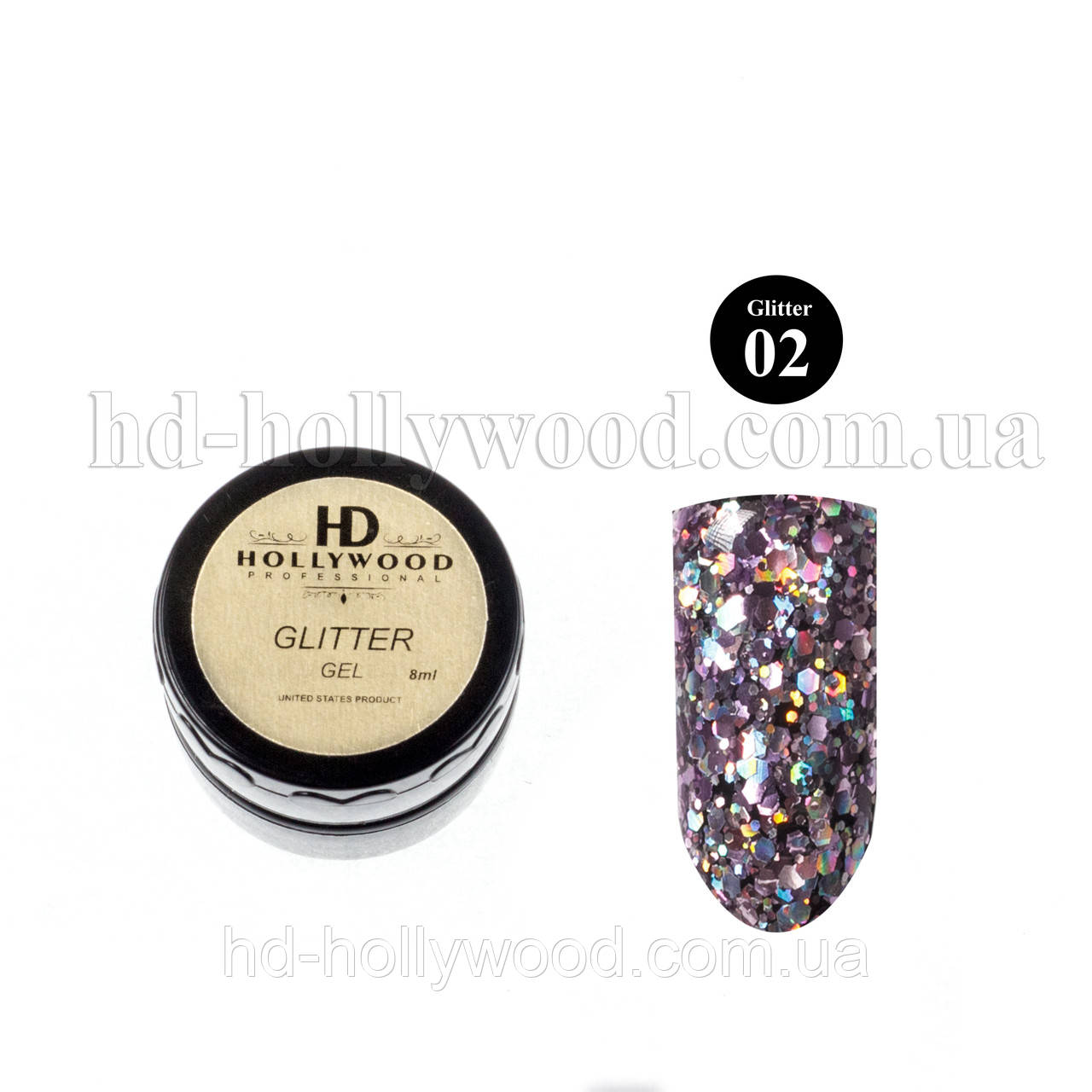 Гель лак Рожевий Гліттер гель 02 HD Hollywood 8 ml, фото 1