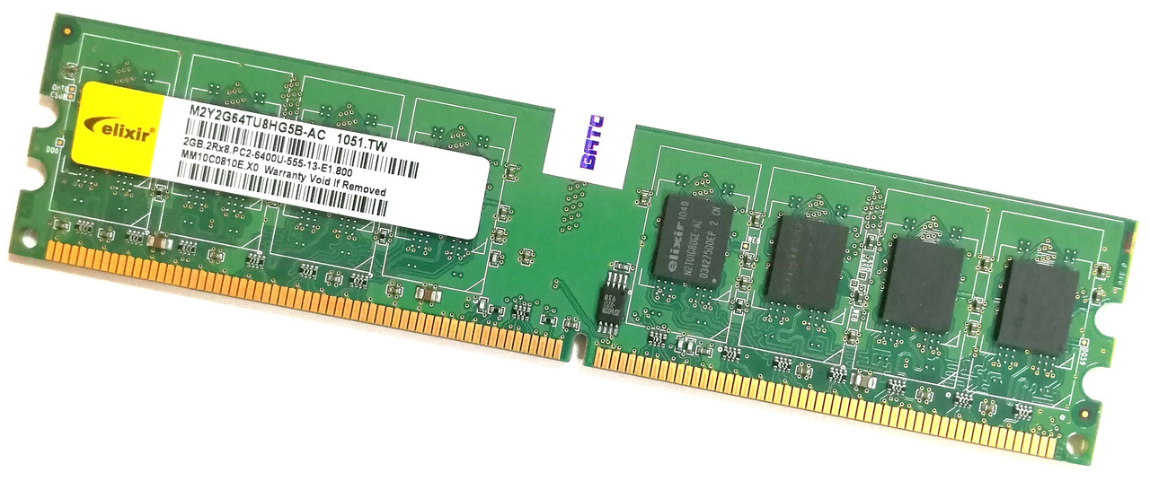 Оперативна пам'ять Elixir DDR2 2Gb 800MHz PC2-6400U 2R8 CL5 (M2Y2G64TU8HG5B-AC) Б/В