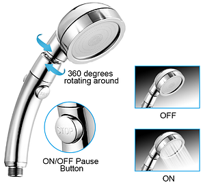 Лійка для душу обертається на 360° з кнопкою стоп