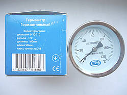 Термометр 1/2", діам 60 мм, 0-120C Грос Gross горизонтальний, заглибний