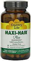Витамины для волос, кожи и ногтей Country Life Maxi-Hair Plus 120 капсул, пластиковая банка.