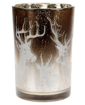 Підсвічник скляний із малюнком Олені, колір — коричнево-білий градієнт, 18 см