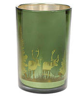 Подсвечник стеклянный с рисунком "Лесная гуща", цвет - зеленый, 15 см
