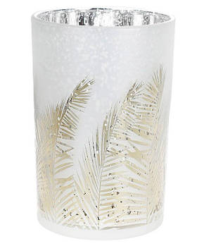 Підсвічник скляний із малюнком "Віточки", колір — срібний, 18 см