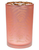 Подсвечник стеклянный с рисунком "Папоротник", цвет - розовый, 18 см