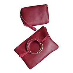 Жіноча сумка-клатч набір 2в1 з м'якої екошкіра бордовий