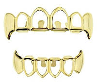 Зубы (брекеты,грилзы) прозрачные золото с клыками нержавеющая сталь Grillz