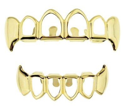 Зуби (брекети,грілзи) прозорі золото з іклами нержавіюча сталь Grillz