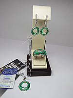 Новий срібний набір з емаллю: сережки та підвіс