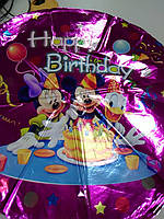 Воздушный фольгированый шарик с надписью Happy Birhday, рисунок Микки Маусы 1шт