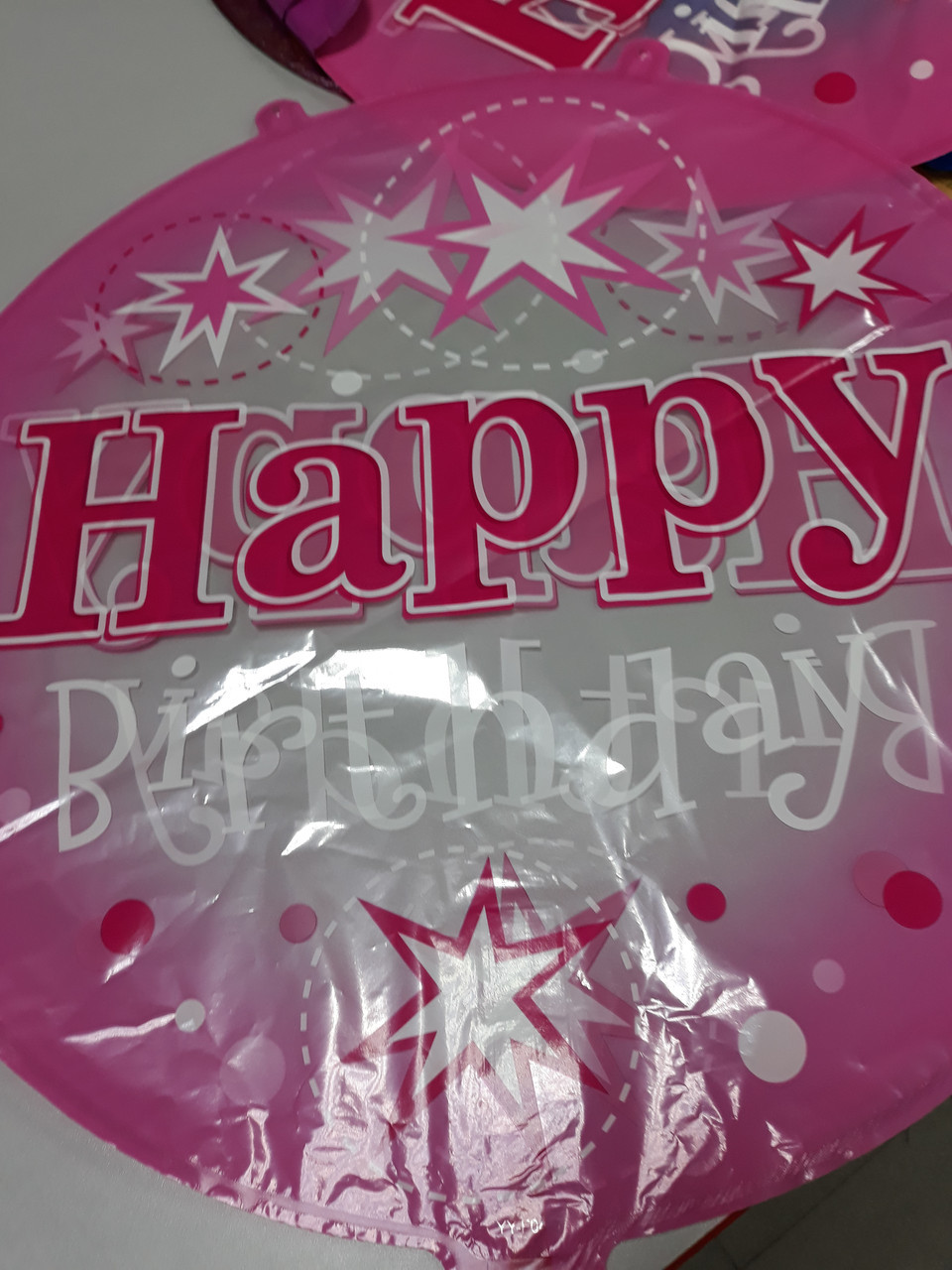 Повітряний фольгирований куля круглий рожевий з написом " Happy Birthday малюнок зірки, фото 1
