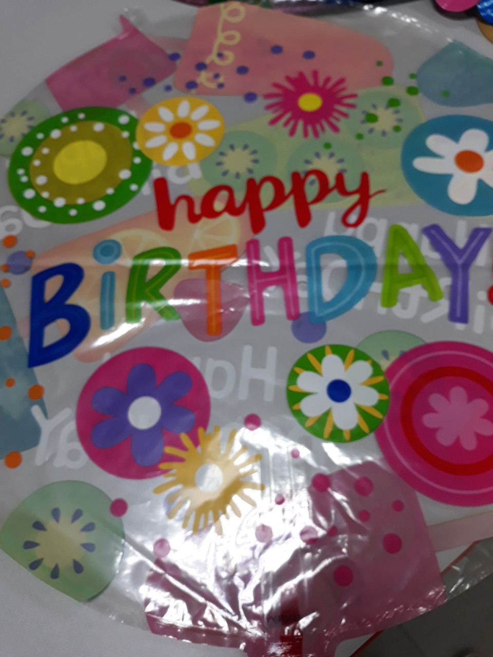 Повітряна куля прозорий поліетиленовий Happy Birthday з малюнком квіти, фото 1