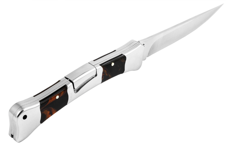 Ніж туристичний складаний, з металевою та пластиковою вигнутою ручкою, з прямим обухом, зручний