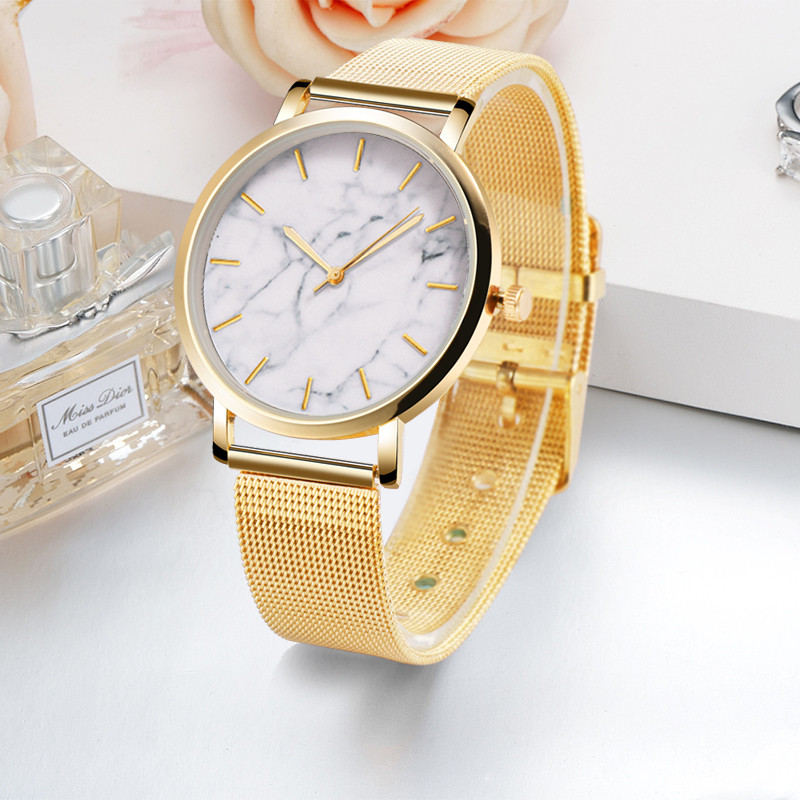 Жіночі годинники Classic під мармур золоті, жіночий наручний годинник з циферблатом мраморним, фото 1