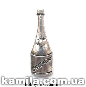 Метал. подвеска "бутылка шампанского" серебро (без крепежа) (1х2,8 см) 5 шт в уп. - фото 1 - id-p112663101