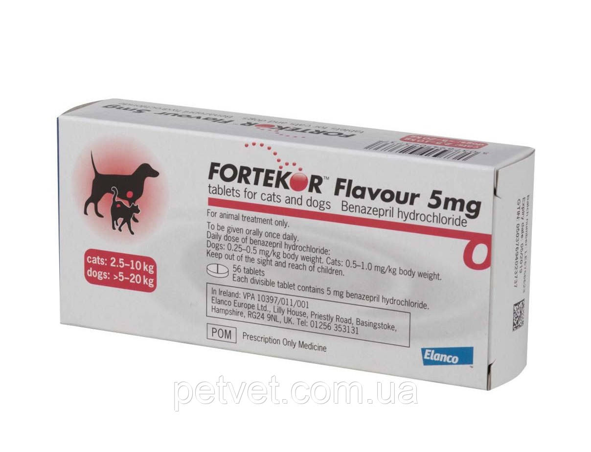 Фортекор 5 мг (Fortekor) для кішок і собак, 14 таб., фото 1