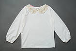 Блузка молочна для дівчинки з в'язаним комірцем з довгим рукавом SmileTime Claire, фото 3