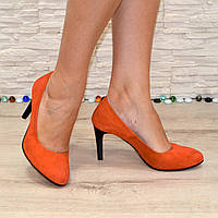 Туфли женские замшевые классические на шпильке, цвет рыжий